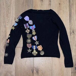 Twin-Set Black Long Sleeve Top with Colorful Embellishments sweater silk wool